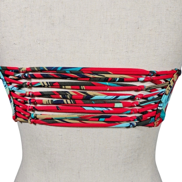PINK By Victoria's Secret Wrap Front Bikini Top, Red Tropical, Small - Picture 6 of 14